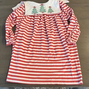 Posh Pickle Christmas Tree Striped Red and White Kids Casual Dress size 9/10